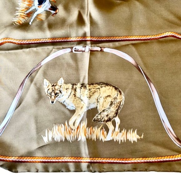 Vintage Equestrian Silk Scarf Fox Hunting Hounds Horn Horse Bits KOREA 34" sq - Picture 10 of 15